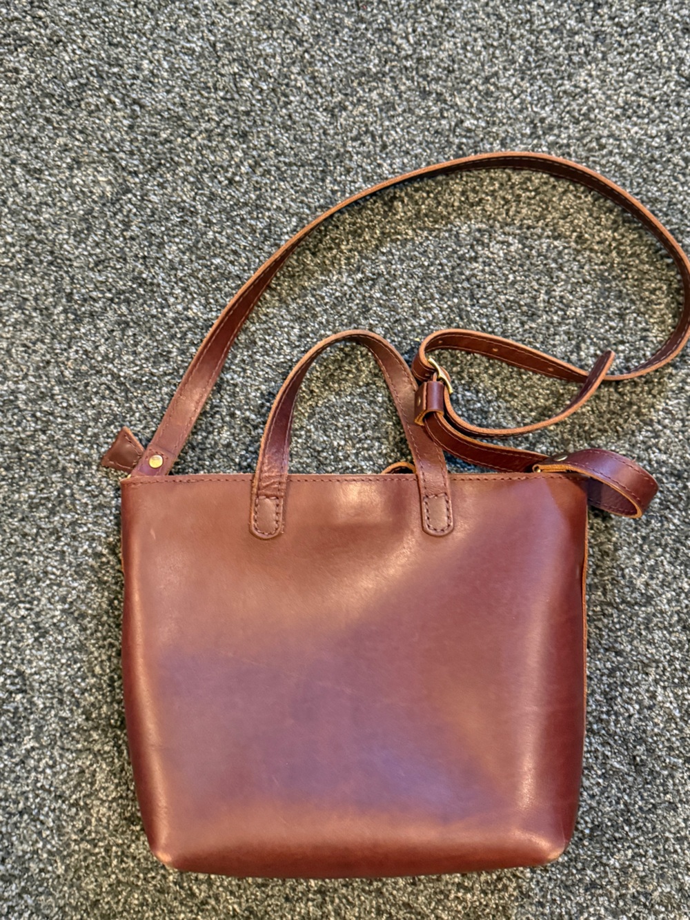 Brown Leather Messenger Tote with Removable Strap - Picture 3 of 8
